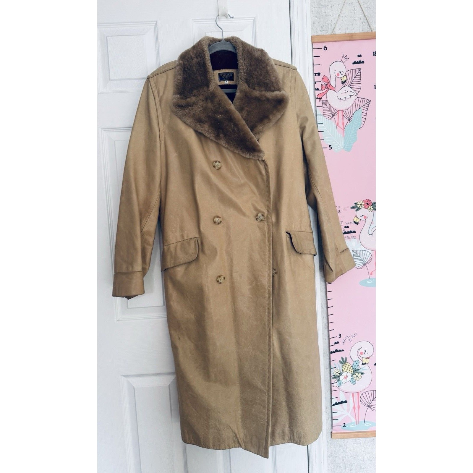 Vintage William Hunt Savile Row Medium Large Mens Beige Tan Geniue Leather Coat